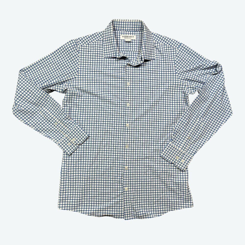 Mizzen+Main Performance Lightweight Window Pane Blue White Button Down Large